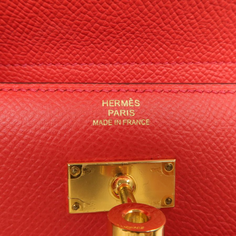 HERMES Epsom皮革Kelly Short Wallet金扣錢包Rouge de Coeur-12