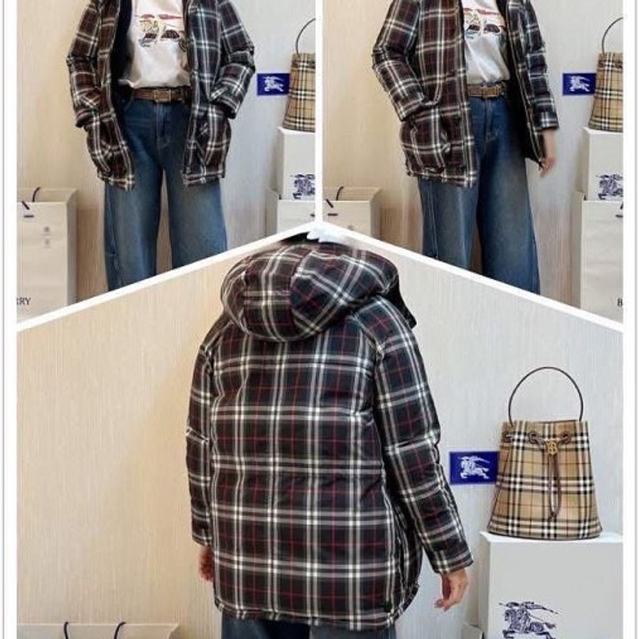 BURBERRY英國童款格紋連帽羽絨外套12Y-0