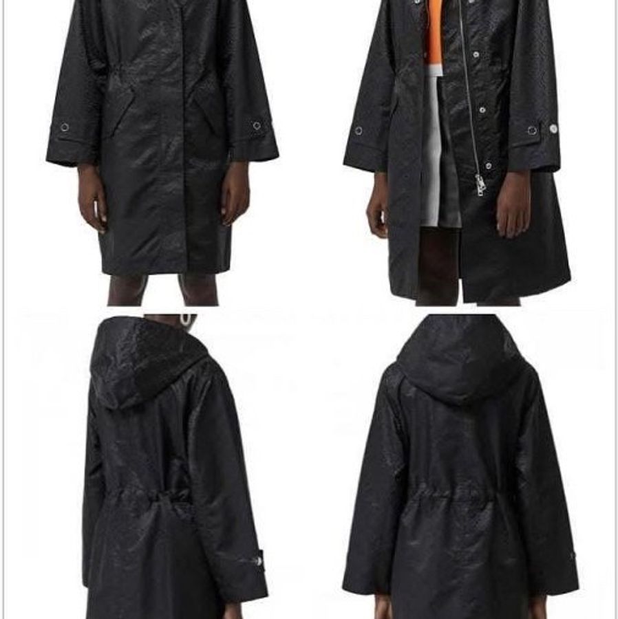 BURBERRY英國黑色專屬標誌提花連帽風雪大衣UK4-0