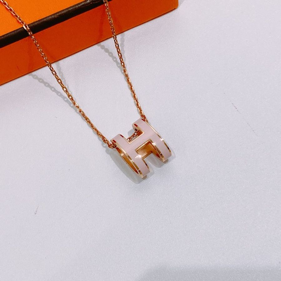 TW4680 Hermes 愛馬仕 淡粉色拼玫瑰金 大H項鍊 Pop H Necklace Pink x RGHW-5