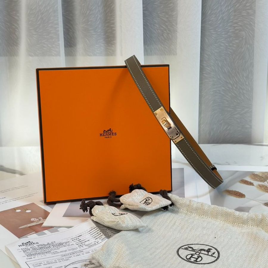HERMES Kelly釦腰帶 - 灰玫瑰金-6