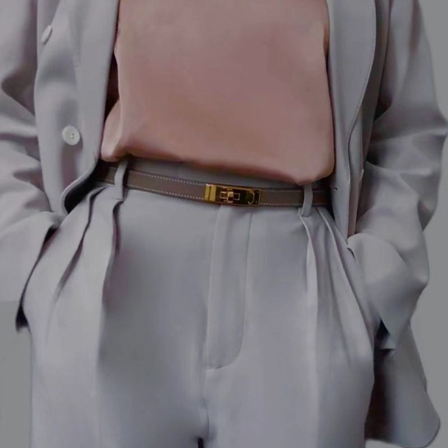 HERMES Kelly釦腰帶 - 灰玫瑰金-7