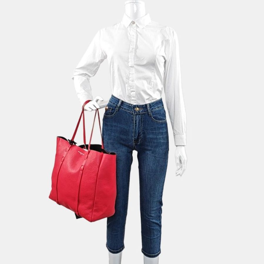 BALENCIAGA Cabas紅色牛皮單肩包手提包 子袋-1