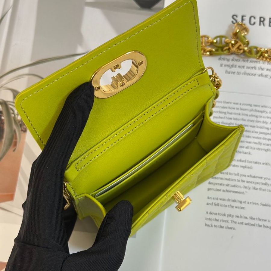 DIOR Caro藤格紋迷你鍊帶小包 - 果綠金-6