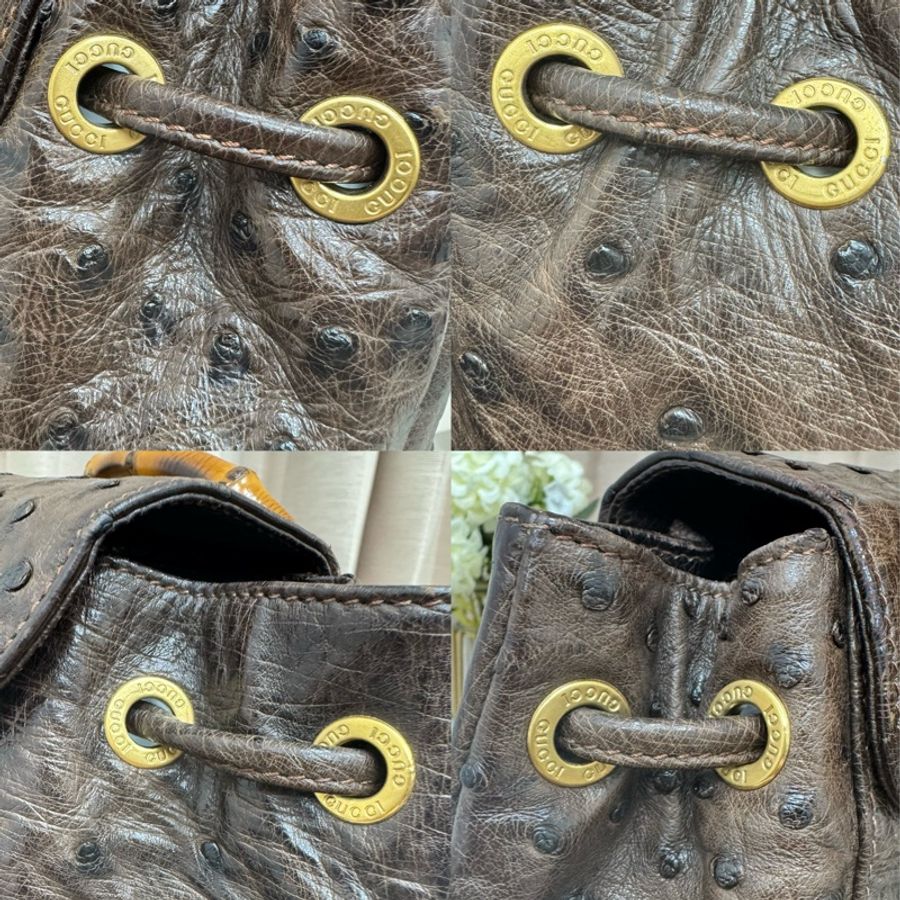 Gucci鴕鳥皮竹節雙肩包 中古 二手vintage 稀有款 後背包 手提-19