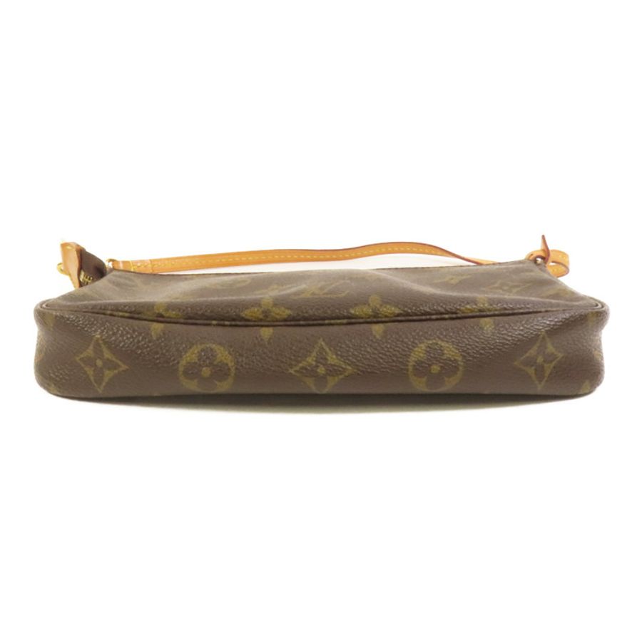 LOUIS VUITTON Monogram Pochette Accessoires金扣手挽袋棕色-3