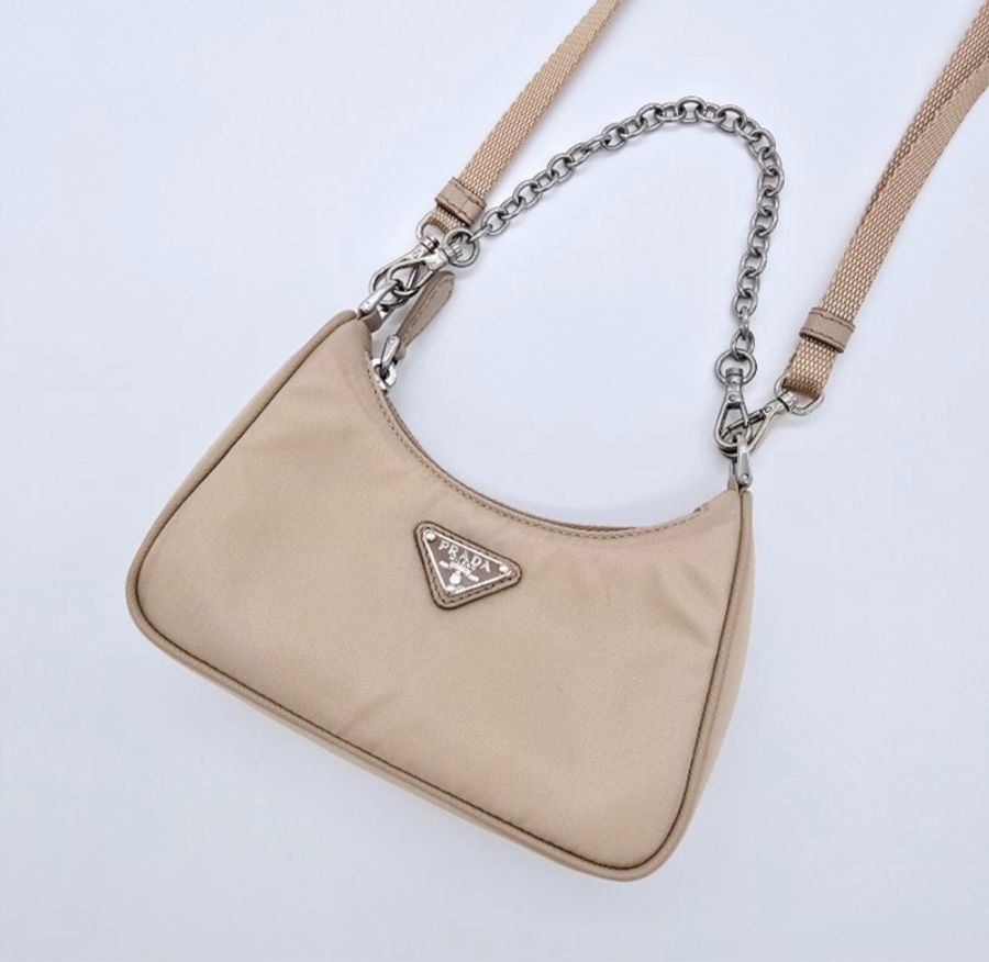 PRADA Hobo Mini 三合一| 可拆鏈條+肩帶|尼龍包超輕 |盒子+保卡-0