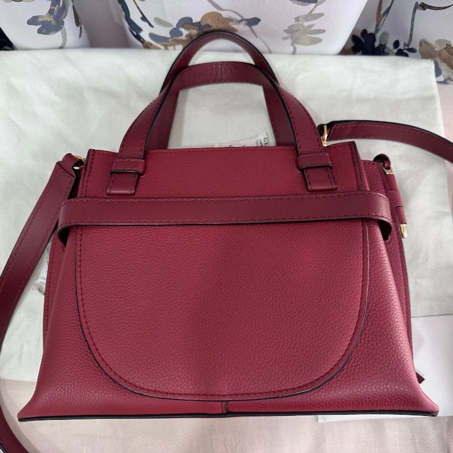 LOEWE 羅威 Gate Top Handle 經典綁結牛皮手提斜背兩用包(酒紅)-1