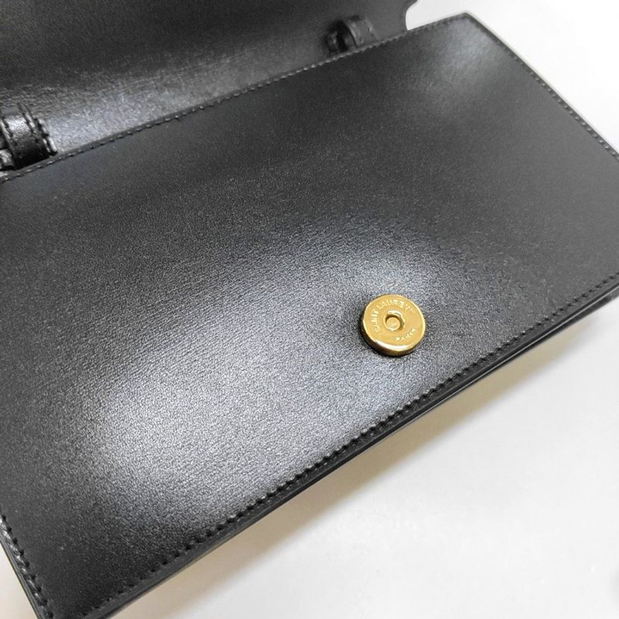YSL 黑色牛皮斜挎包單肩包手拿包 金色五金 可拆卸肩帶-8