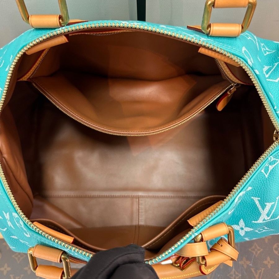 LV Speedy P9 Bandouliere 40綠松石子母手提肩背斜背包芯片款 40*26*23 全新閒置配件塵袋吊牌鎖鑰匙-2