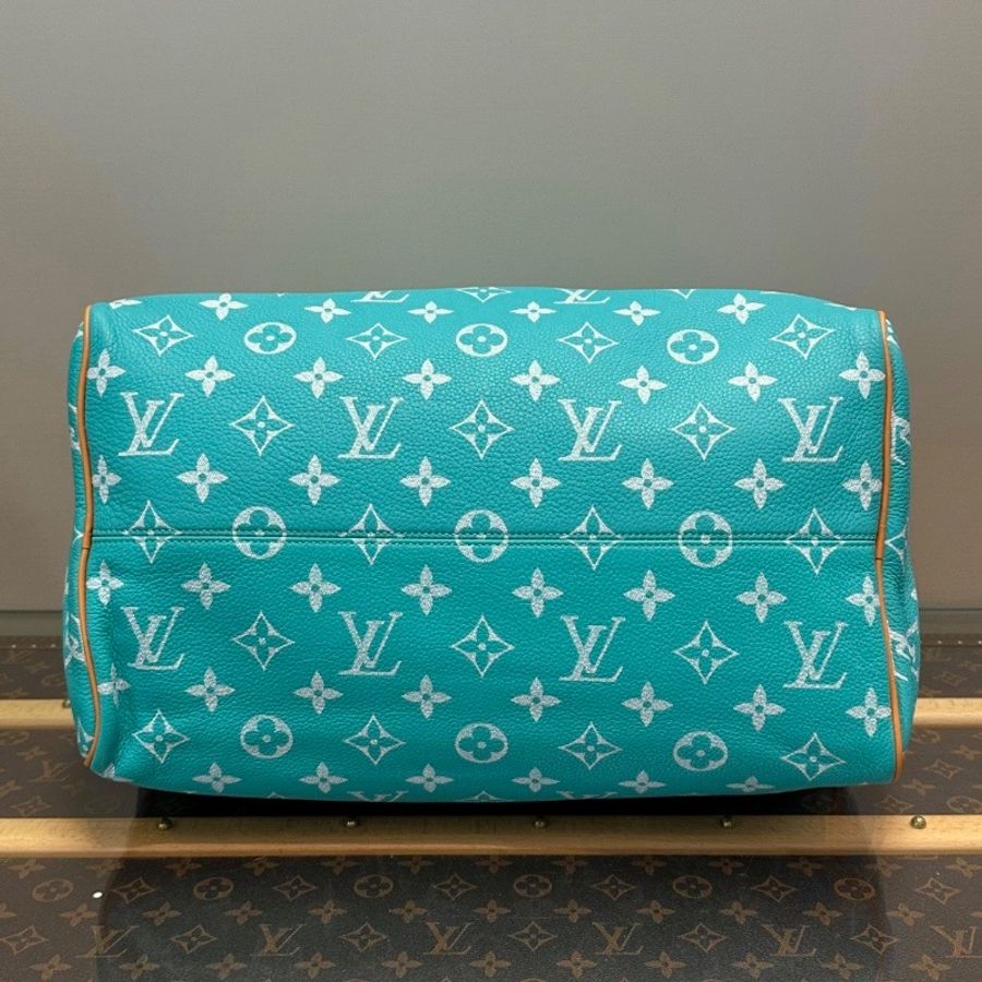 LV Speedy P9 Bandouliere 40綠松石子母手提肩背斜背包芯片款 40*26*23 全新閒置配件塵袋吊牌鎖鑰匙-4