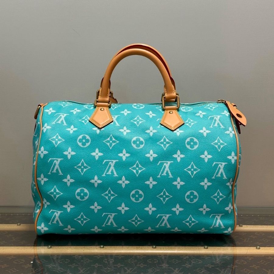 LV Speedy P9 Bandouliere 40綠松石子母手提肩背斜背包芯片款 40*26*23 全新閒置配件塵袋吊牌鎖鑰匙-6