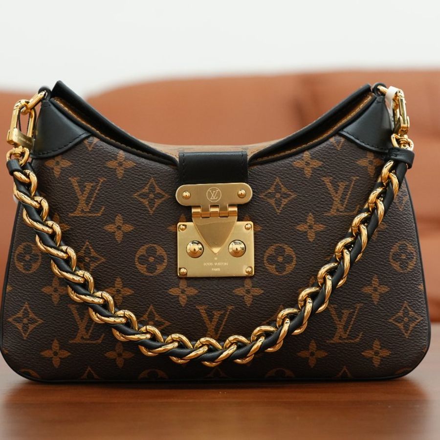 近全新 LouisVuitton/路易威登 Twinny 拼色牛角包 鏈條肩背包-0
