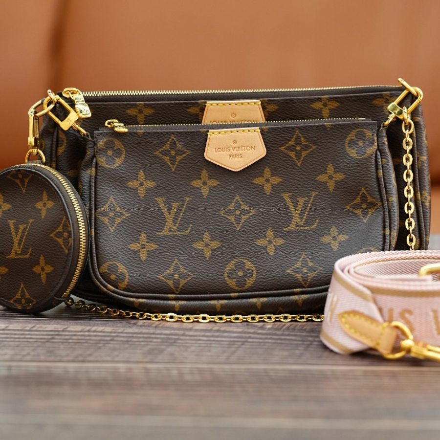 LouisVuitton/路易威登 Monogram Multi Pochette五合一粉色背带 斜背包-0