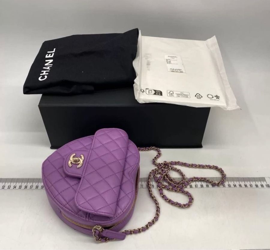 (極罕有) Chanel  紫色 小羊皮 愛心手袋 大號-5