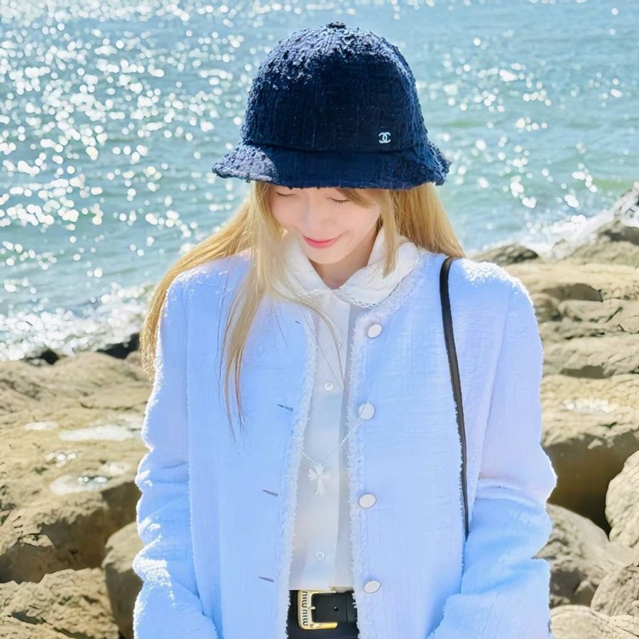 chanel 香奈兒 藍色 毛呢 漁夫帽 遮陽帽 休閒帽 牛仔帽-1