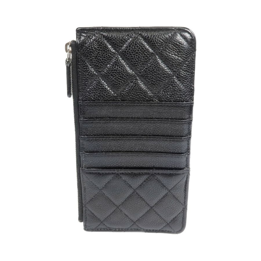CHANEL 牛皮皮革Phone Zipper Wallet銀扣長錢包-1