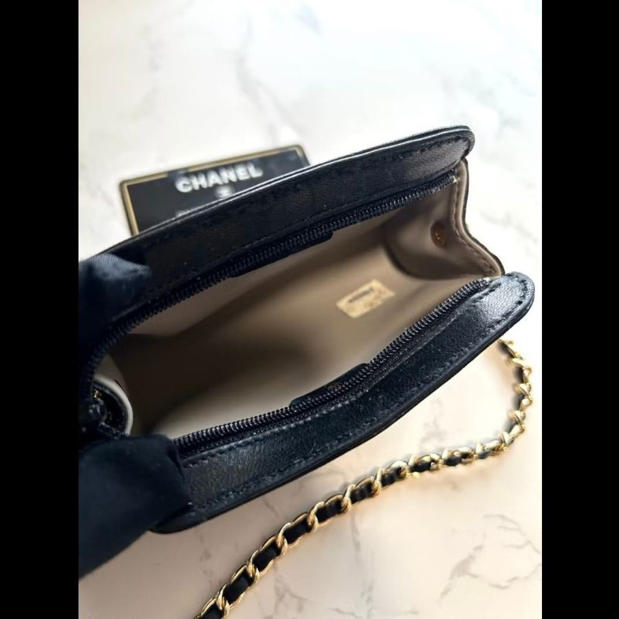 【LA LUNE】中古包Chanel黑金色小羊皮革斜背包 單肩包 側背包 二手包 古董包-7