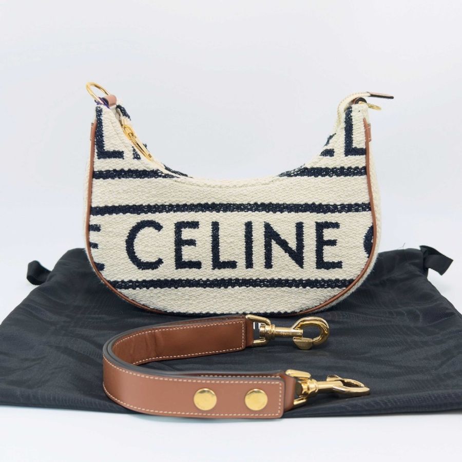 CELINE 毛呢手提腋下新月包25.5*19*7 98新配件塵袋-1