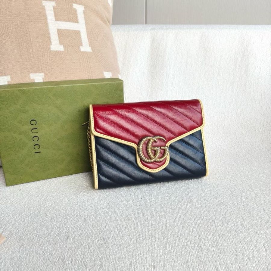 Gucci Marmont Woc鏈條包紅藍拼色20*5*14*4.5 98新購證塵袋-4