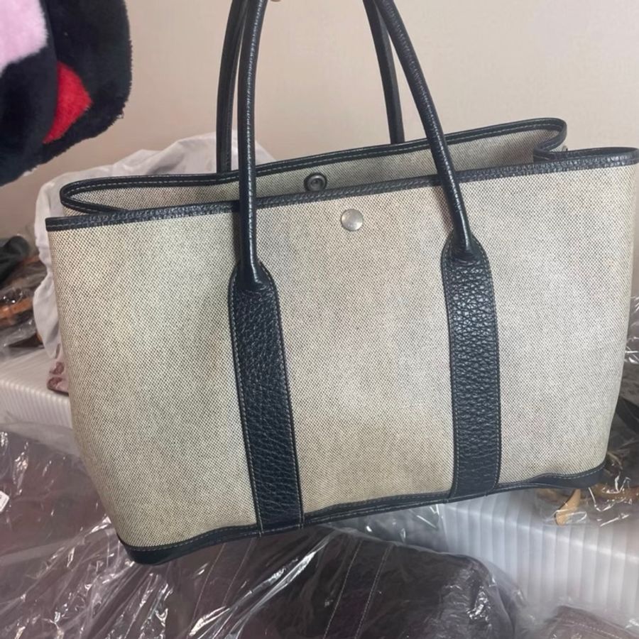Hermes Garden Party 36 塗層帆布 黑白拼色托特包-0