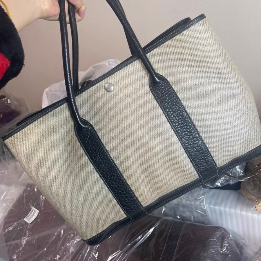Hermes Garden Party 36 塗層帆布 黑白拼色托特包-2