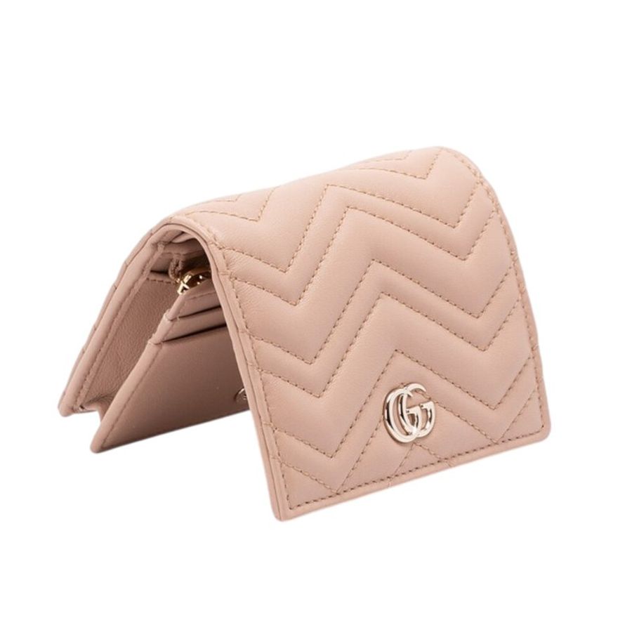 【GUCCI 古馳】GG Marmont 經典金屬雙G 羊皮 卡夾 皮夾 短夾 零錢包 杏粉色 裸粉色 466492-1
