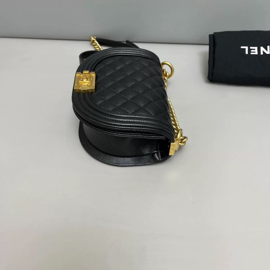 Chanel香奈兒 leboy黑金牛皮荔枝紋馬鞍包 芯片款-2