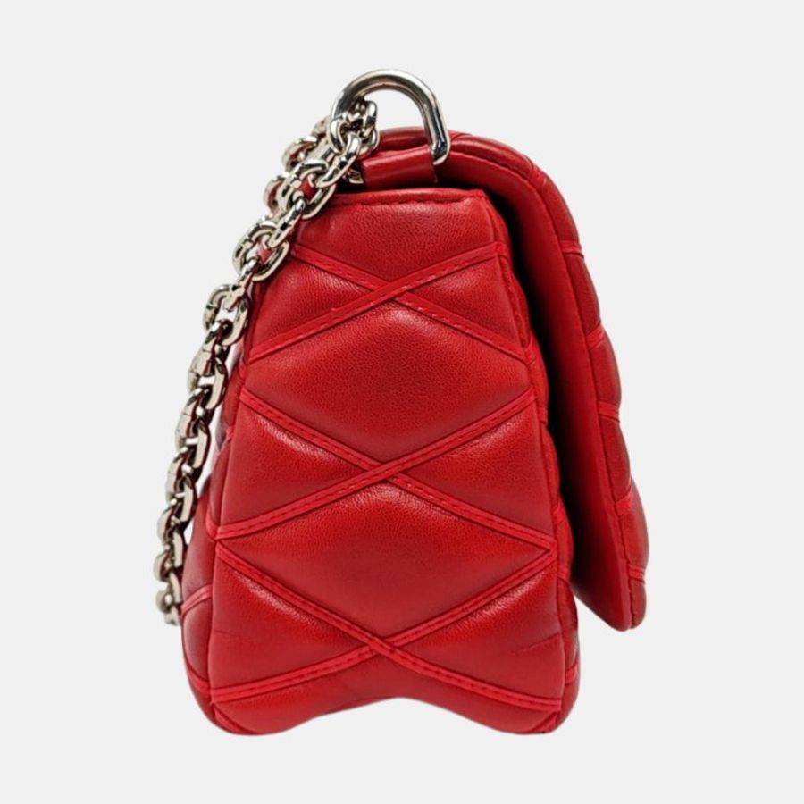 LOUIS VUITTON GO-14紅色羊皮絎縫單肩包銀色五金-3