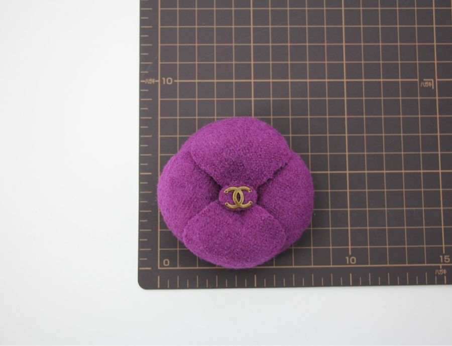 Chanel Vintage 81-85年 厚絨毛深紫色大朵山茶花胸針-14