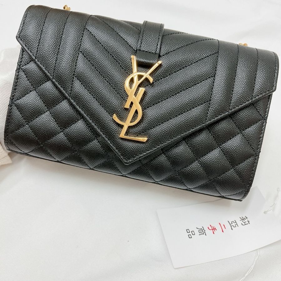 莉亞精品♡ YSL 600195 菱格郵差包 黑金 二手-3