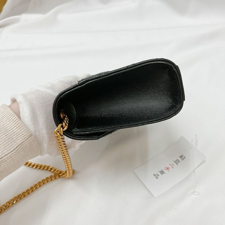 莉亞精品♡ YSL 600195 菱格郵差包 黑金 二手-6