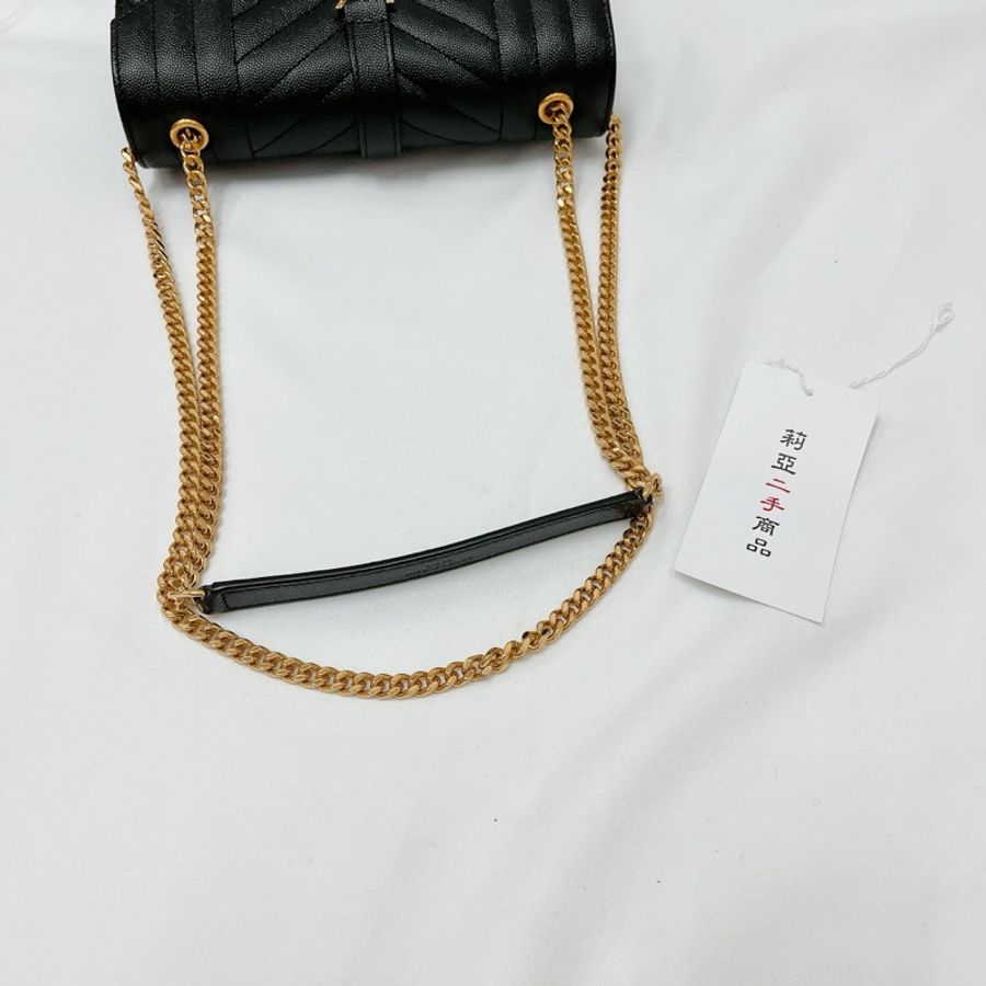 莉亞精品♡ YSL 600195 菱格郵差包 黑金 二手-13