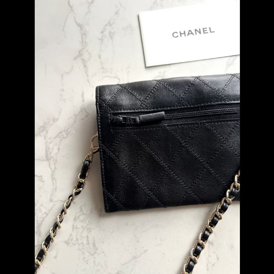 【LA LUNE】絕版中古包 Chanel 黑色信封斜背包 單肩包 錢包 側背包 古董包-7