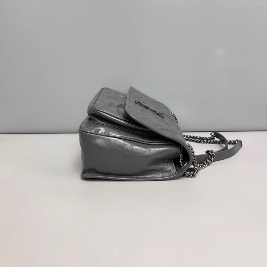 YSL聖羅蘭Niki中號 灰色全皮郵差包 D扣-2