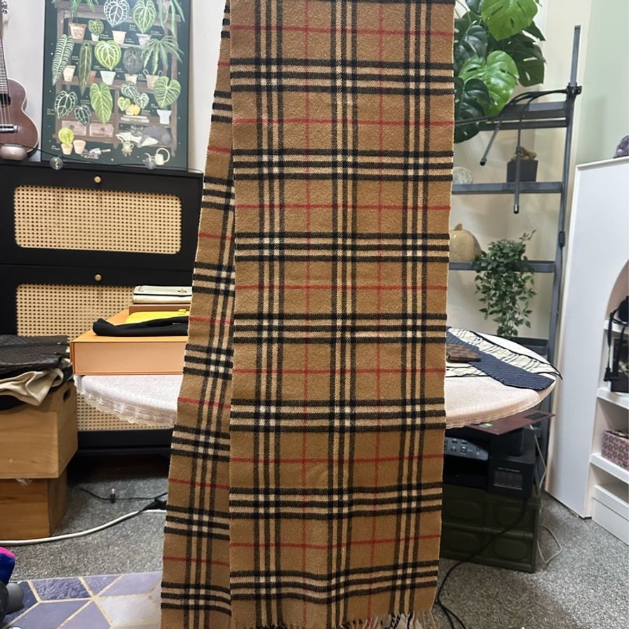Burberry 經典格紋棕羊毛圍巾-5