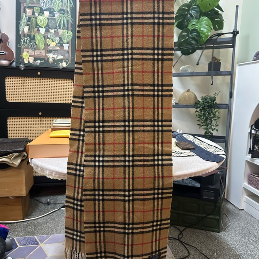 Burberry 經典格紋棕羊毛圍巾-6
