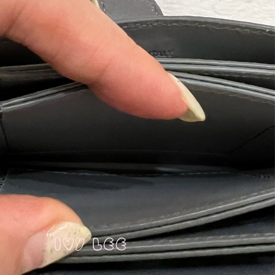 Celine 灰色米白 扣式卡包 5夾層 風琴式 正品 二手精品-6