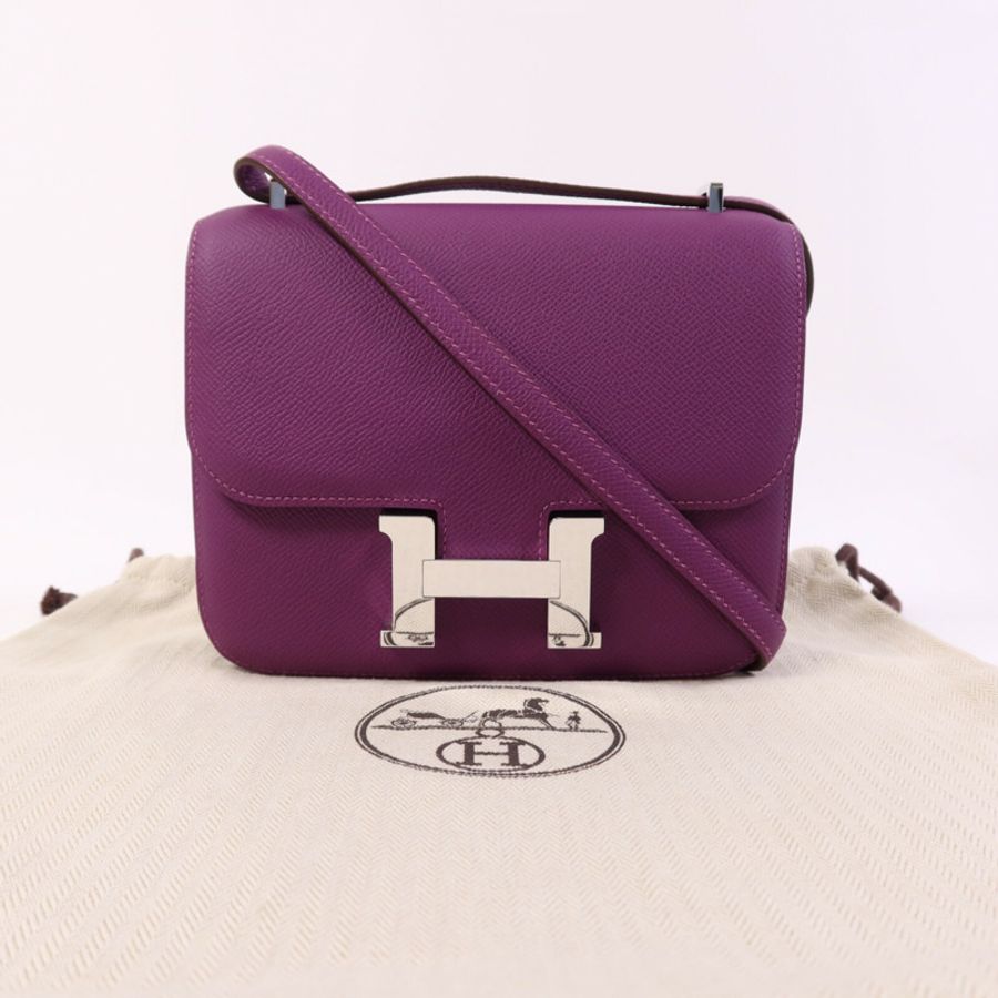 HERMES Epsom皮革Constance Mini銀扣手挽肩背兩用袋Anemone-9
