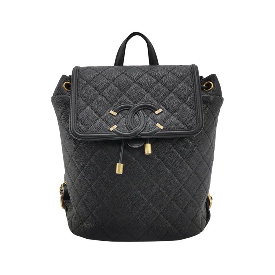 98新CHANEL香奈兒vanity case系列黑金荔枝紋牛皮雙C大logo雙肩包書包背包27開尺寸20*25-0