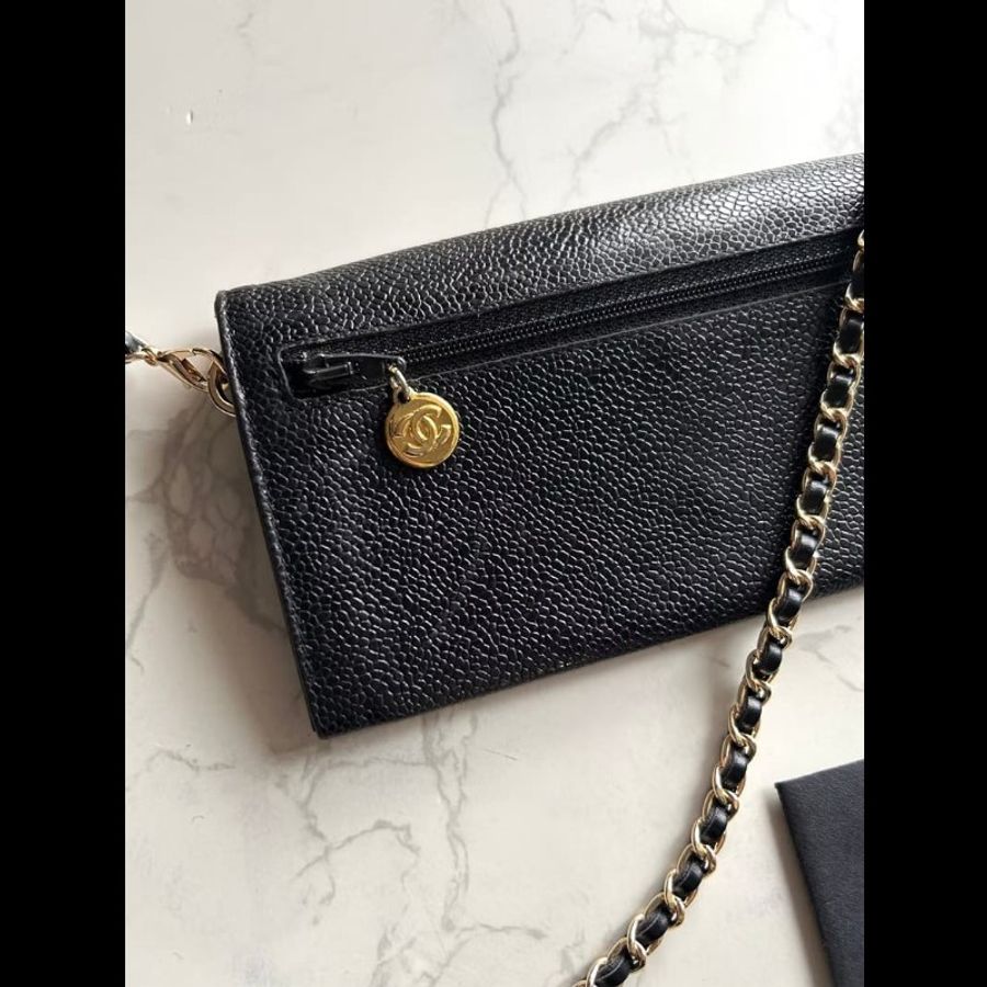 【LA LUNE】中古包 Chanel黑色魚子醬WOC單肩包 側背包 斜背包 長夾 皮革包-2