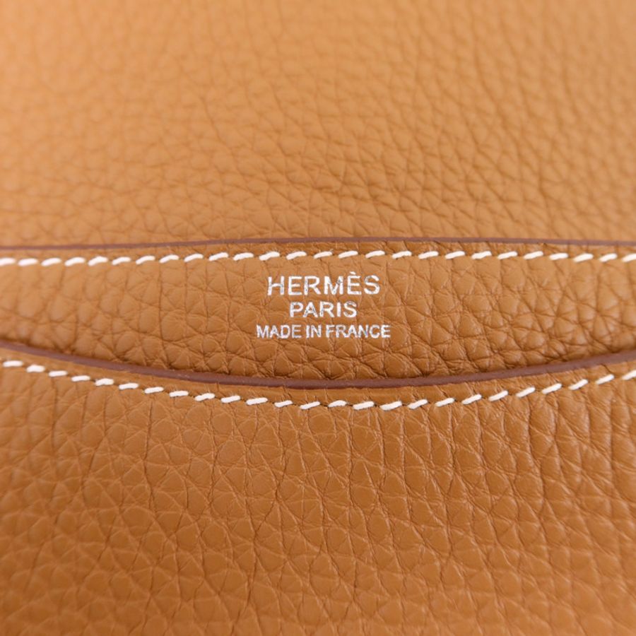 HERMES Togo皮革Steve Light Junior銀扣肩背袋Gold-6