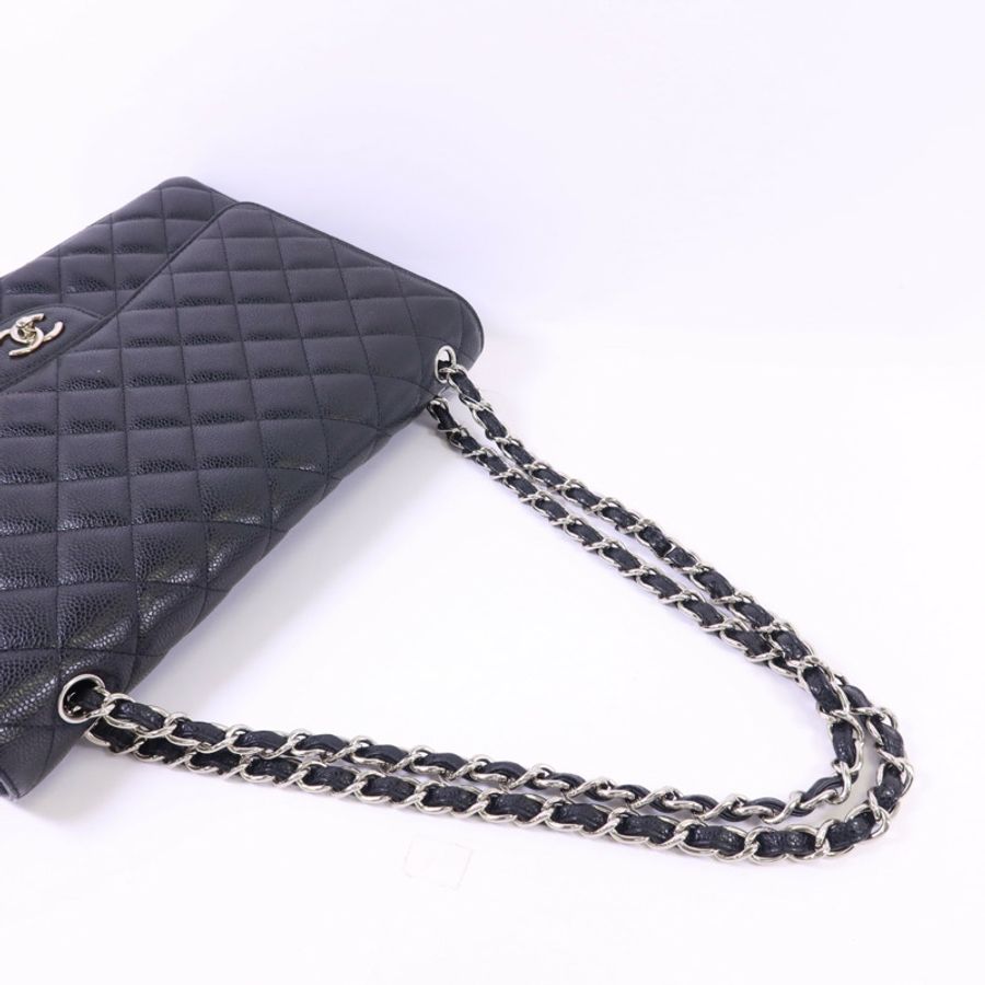 CHANEL 牛皮皮革Maxi Classic銀扣鏈帶肩背袋-5