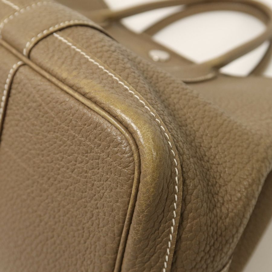 HERMES Clemence皮革Garden Party TPM銀扣手挽袋Etoupe-12