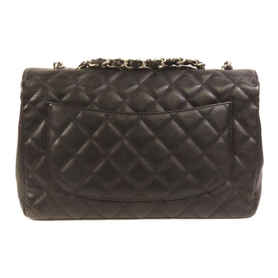 CHANEL 牛皮皮革Large Classic銀扣肩背袋-1