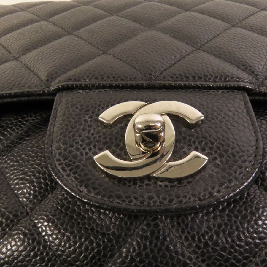 CHANEL 牛皮皮革Large Classic銀扣肩背袋-5