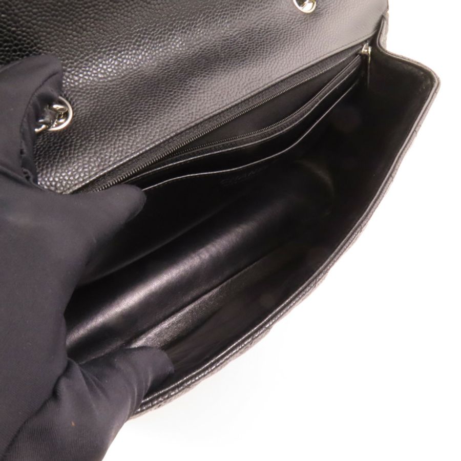 CHANEL 牛皮皮革Large Classic銀扣肩背袋-6
