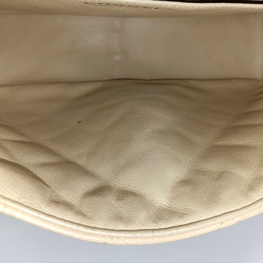 CHANEL CLASSIC FLAP大號米色荔枝紋牛皮菱格紋Jumbo單肩包斜挎包銀色五金12開-14