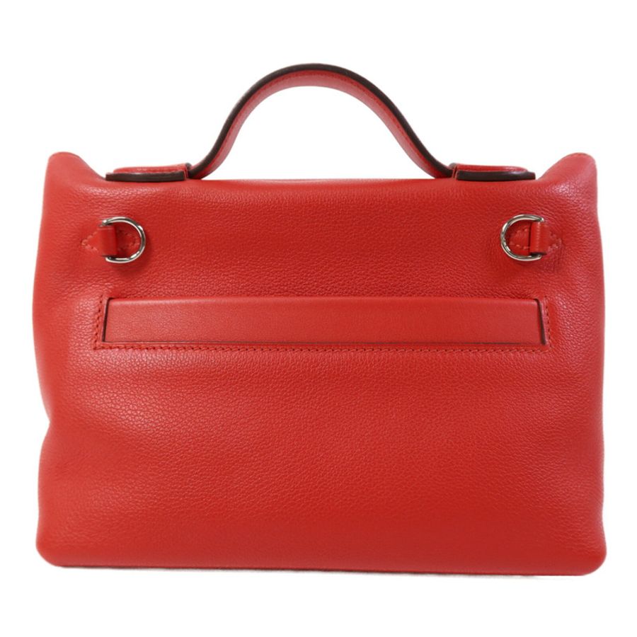 HERMES Evercolor/Swift皮革24/24 Mini銀扣手挽肩背兩用袋Rouge Piment-1