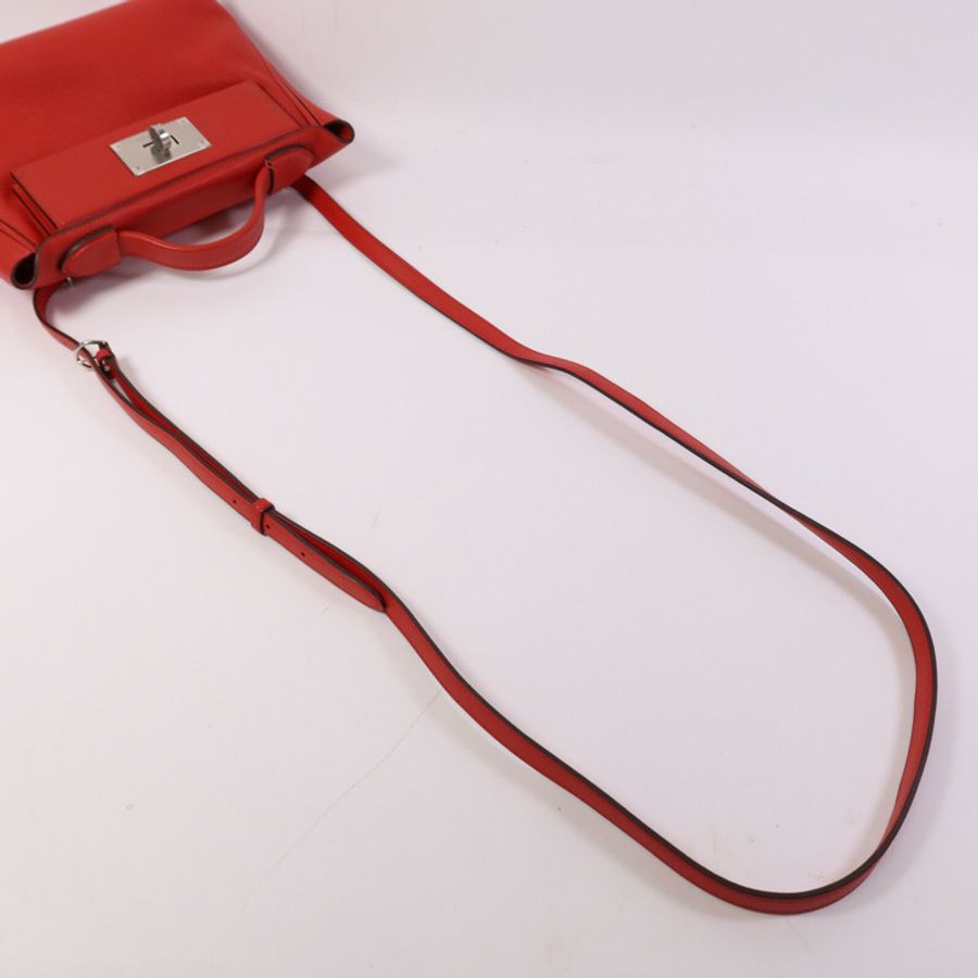 HERMES Evercolor/Swift皮革24/24 Mini銀扣手挽肩背兩用袋Rouge Piment-9